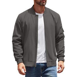 Men's Bomber Jackets Coat Gray Fabric Designs Winter Warm Casual Zip Up Pocket